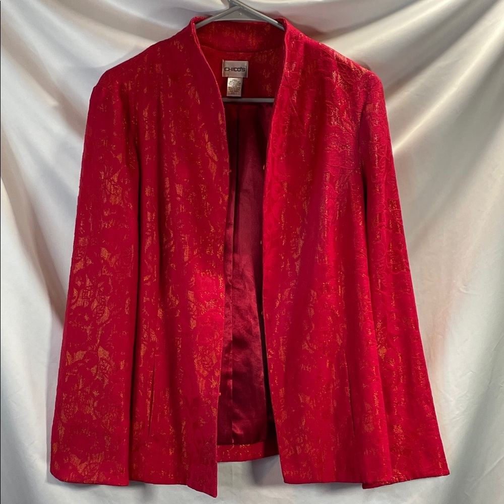 Chico's Vibrant Red Patterned Blazer - image 1